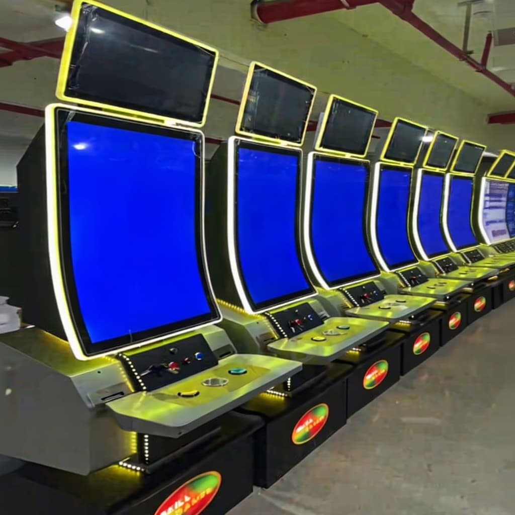 2025 Newest Fire Metal Game Cabinet 43 Inch J Curved Game Touch Screen Display Cabinet Arcade Machine Skill Game Machine